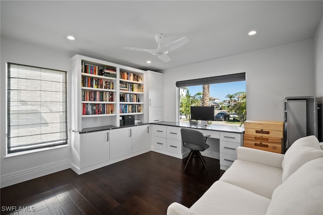 office featuring recessed lighting and dark wood-type flooring