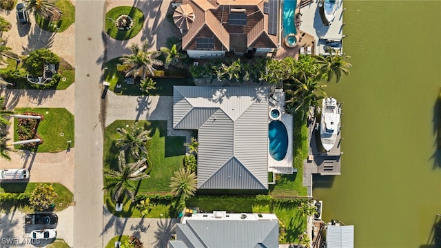 bird's eye view featuring a water view