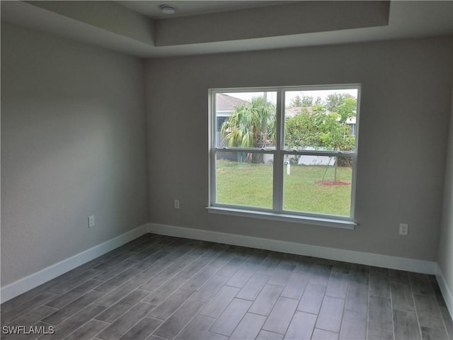 1127 NW 14th Ter, Cape Coral, FL 33993 - unfurnished room with baseboards, wood finished floors, and a tray ceiling
