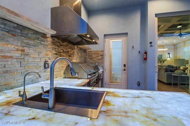 3721 Sapphire Cove Cir, Naples, FL 34114 - interior space featuring extractor fan, beamed ceiling, and coffered ceiling