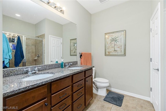 2628 Sherman Oak Dr, North Port, FL 34289 - full bath with double vanity, a stall shower, baseboards, and a sink
