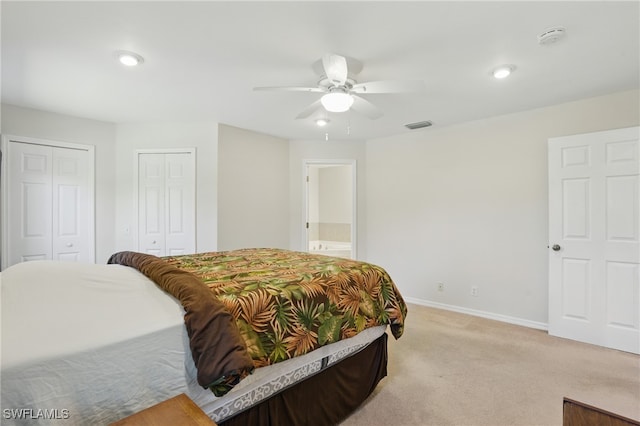 3738 SW 11th Ave, Cape Coral, FL 33914 - bedroom with light carpet, baseboards, multiple closets, recessed lighting, and ensuite bathroom