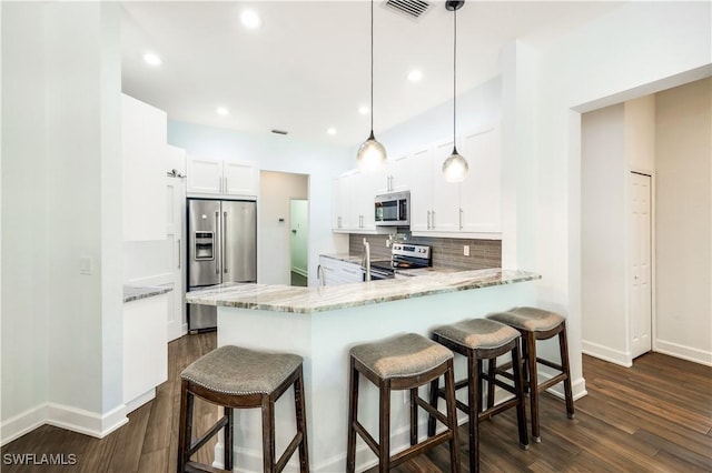 1420 14th Ave NE, Naples, FL 34120 - kitchen with stainless steel appliances, dark wood-type flooring, decorative backsplash, baseboards, and recessed lighting
