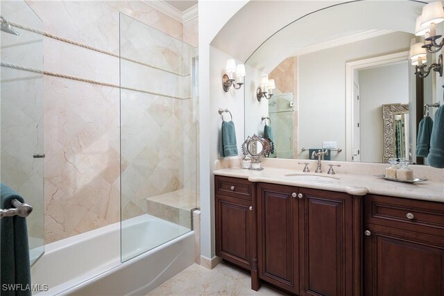 23771 Tuscany Way, Bonita Springs, FL 34134 - bathroom featuring  shower combination, crown molding, and vanity