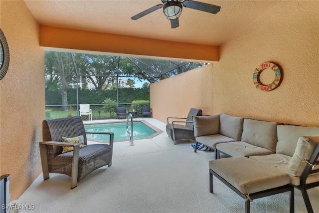 15501 Cortona Way, Naples, FL 34120 - view of patio with ceiling fan and a lanai