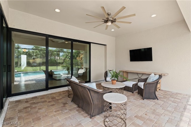 view of patio / terrace with outdoor lounge area and ceiling fan