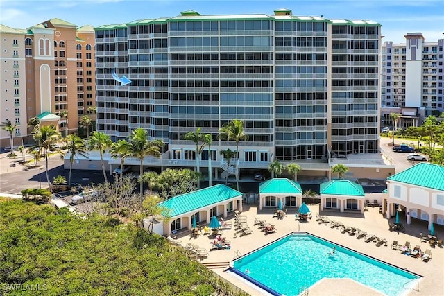 4141 Bay Beach Ln Unit 475, Fort Myers Beach, FL 33931 - pool with a gazebo and a patio area