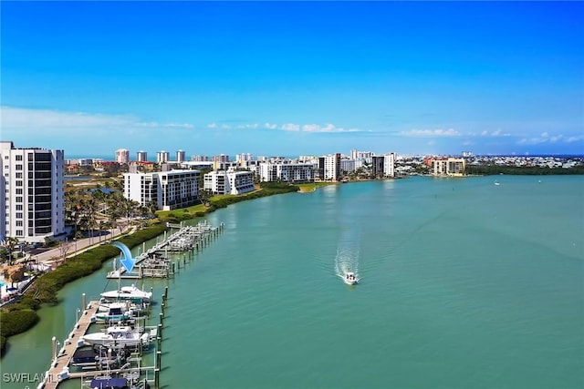 4141 Bay Beach Ln Unit 475, Fort Myers Beach, FL 33931 - birds eye view of property featuring a city view and a water view