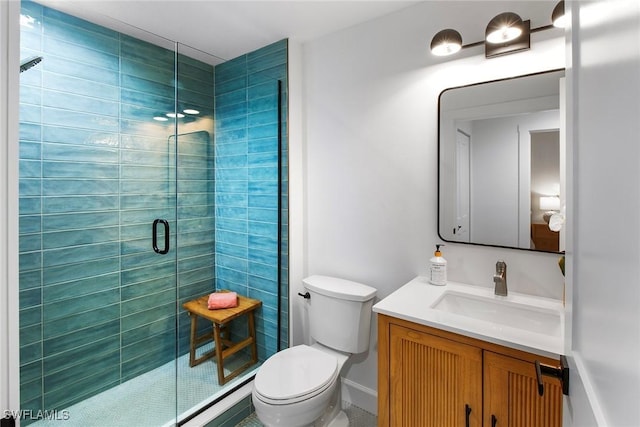 4141 Bay Beach Ln Unit 475, Fort Myers Beach, FL 33931 - bathroom featuring a shower stall, vanity, and toilet
