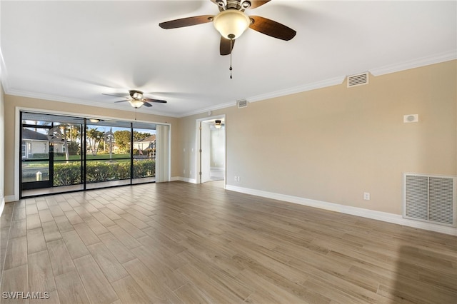 912 SW 48th Ter Unit 108, Cape Coral, FL 33914 - empty room featuring ceiling fan, crown molding, baseboards, and light wood-style flooring