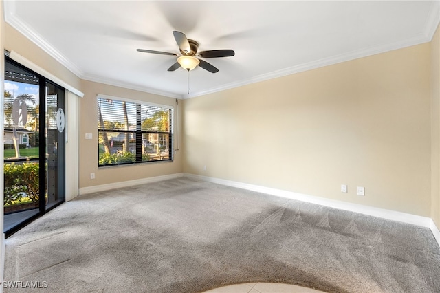 912 SW 48th Ter Unit 108, Cape Coral, FL 33914 - carpeted empty room featuring ceiling fan, crown molding, and baseboards
