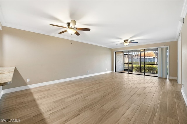 912 SW 48th Ter Unit 108, Cape Coral, FL 33914 - spare room featuring a ceiling fan, baseboards, light wood finished floors, and ornamental molding
