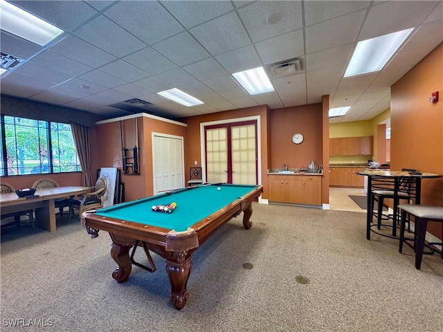 8550 Kingbird Loop Unit 638, Estero, FL 33967 - playroom with light carpet, billiards, and a paneled ceiling