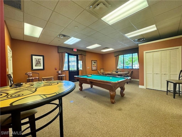 8550 Kingbird Loop Unit 638, Estero, FL 33967 - rec room with a drop ceiling, plenty of natural light, billiards, and carpet floors