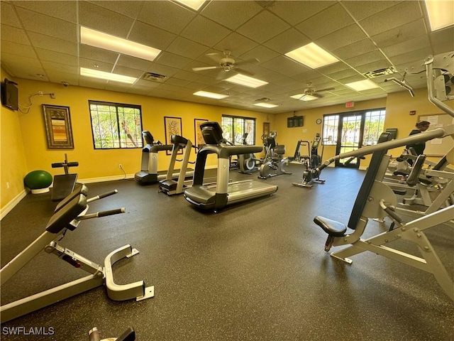 8550 Kingbird Loop Unit 638, Estero, FL 33967 - workout area featuring a paneled ceiling and a ceiling fan