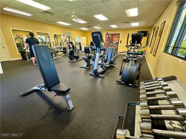 8550 Kingbird Loop Unit 638, Estero, FL 33967 - workout area with a drop ceiling and a ceiling fan