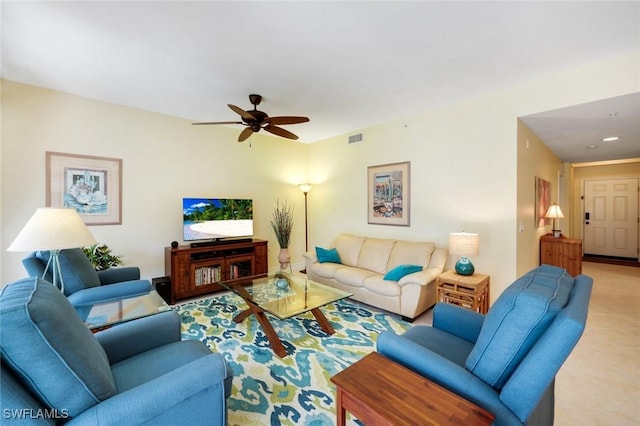 10530 Amiata Way Unit 105, Fort Myers, FL 33913 - living room featuring ceiling fan and visible vents