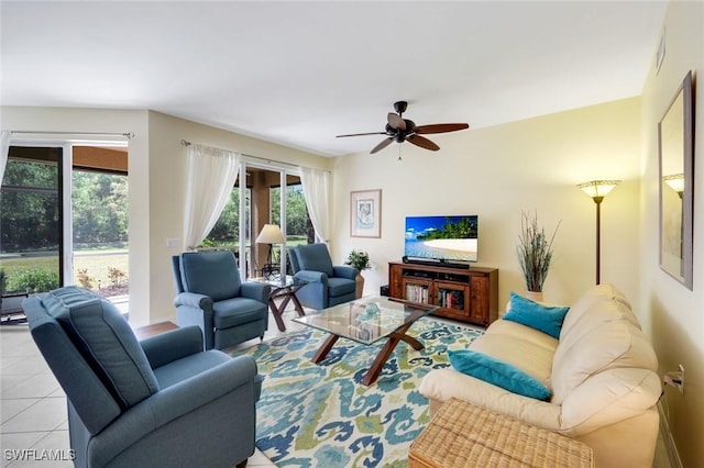 10530 Amiata Way Unit 105, Fort Myers, FL 33913 - living area featuring a ceiling fan and tile patterned flooring