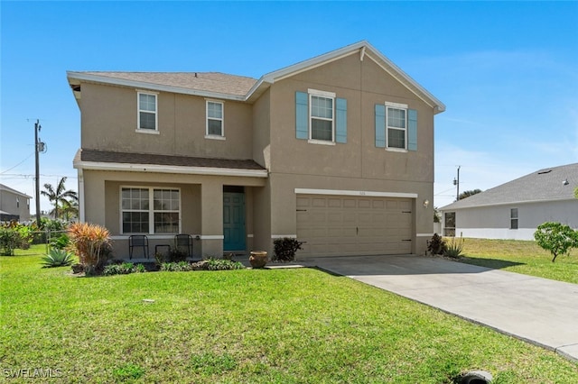 326 SW 31st St, Cape Coral, FL 33914 - view of front of property with concrete driveway, stucco siding, fence, a front lawn, and a garage