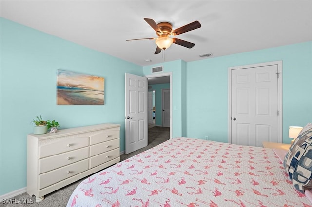 326 SW 31st St, Cape Coral, FL 33914 - bedroom featuring carpet flooring, a ceiling fan, baseboards, and visible vents