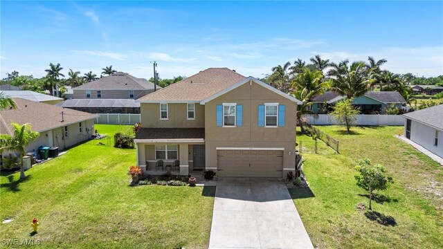 326 SW 31st St, Cape Coral, FL 33914 - traditional-style home with a front yard, concrete driveway, stucco siding, and fence