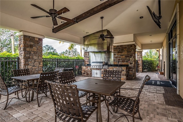 8021 Calle Canovas Ct, Naples, FL 34114 - view of patio / terrace with outdoor dining area, area for grilling, ceiling fan, and fence