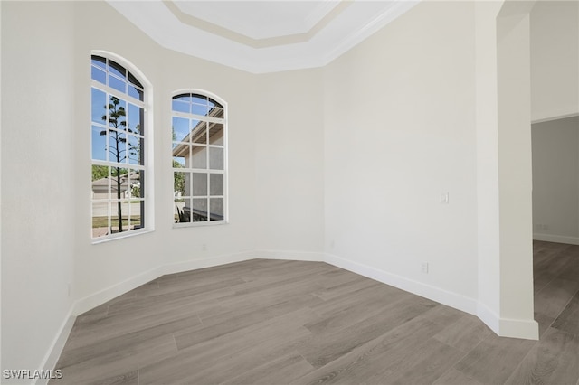 16404 Coco Hammock Way, Fort Myers, FL 33908 - unfurnished room with ornamental molding, wood finished floors, and a tray ceiling