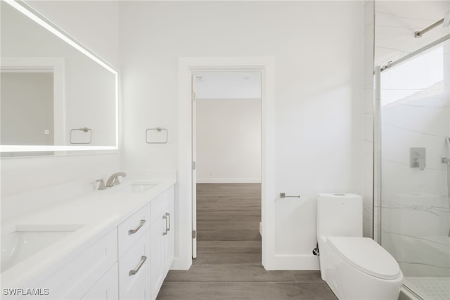 16404 Coco Hammock Way, Fort Myers, FL 33908 - full bath featuring a marble finish shower, double vanity, and wood finished floors