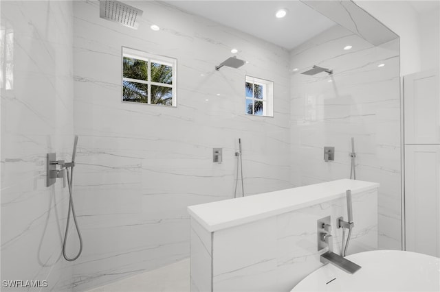 16404 Coco Hammock Way, Fort Myers, FL 33908 - full bathroom with a marble finish shower and recessed lighting