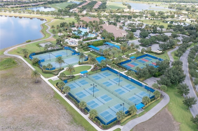aerial view with a water view