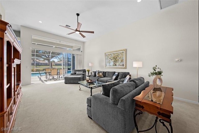 19765 Vintage Trace Cir, Estero, FL 33967 - living area with visible vents, a ceiling fan, carpet flooring, and recessed lighting