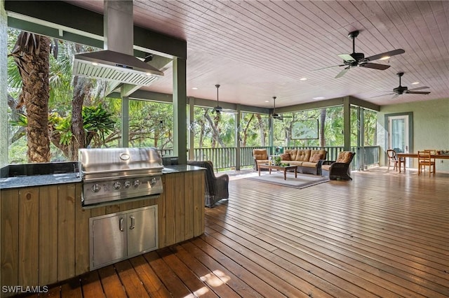 20732 Charing Cross Cir, Estero, FL 33928 - wooden terrace with an outdoor living space and ceiling fan