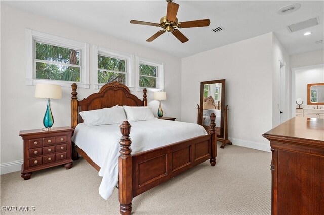 20732 Charing Cross Cir, Estero, FL 33928 - bedroom with light colored carpet, baseboards, ceiling fan, and recessed lighting