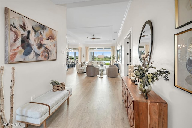 15445 Turin Dr, Naples, FL 34114 - corridor featuring light wood-style floors and ornamental molding