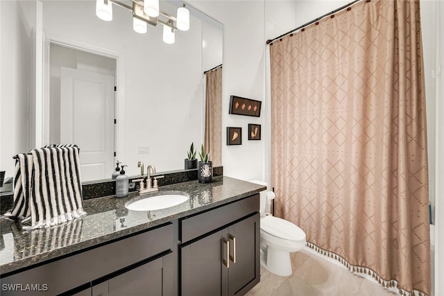 15445 Turin Dr, Naples, FL 34114 - full bathroom featuring vanity, tile patterned floors, toilet, and curtained shower