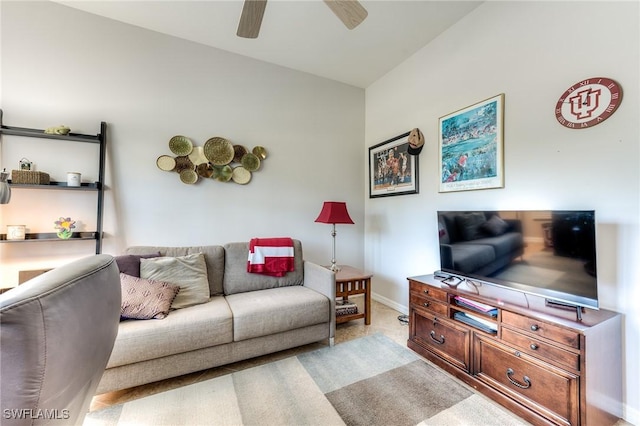 8201 Grand Palm Dr Unit 4, Estero, FL 33967 - living room with light carpet, ceiling fan, and baseboards