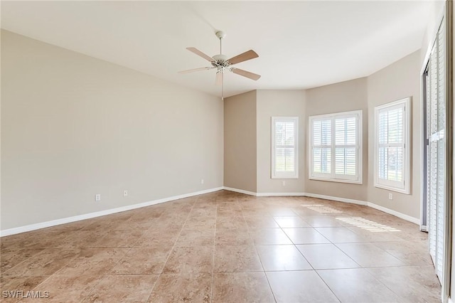 8201 Grand Palm Dr Unit 4, Estero, FL 33967 - spare room featuring a ceiling fan, baseboards, and light tile patterned flooring