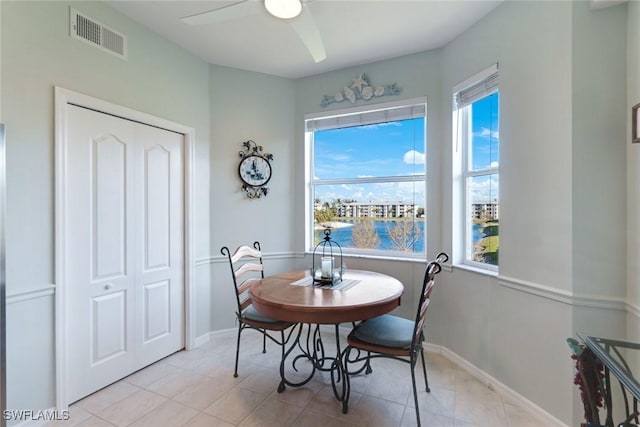 16605 Lake Circle Dr Unit 337, Fort Myers, FL 33908 - dining room featuring light tile patterned flooring, visible vents, baseboards, and ceiling fan