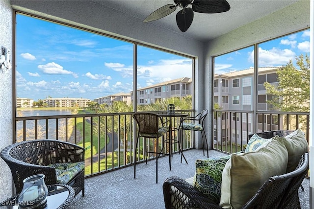 16605 Lake Circle Dr Unit 337, Fort Myers, FL 33908 - sunroom / solarium with a water view and ceiling fan