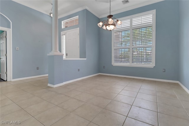 24840 Divot Dr, Bonita Springs, FL 34135 - tiled spare room with ornamental molding, a chandelier, and baseboards