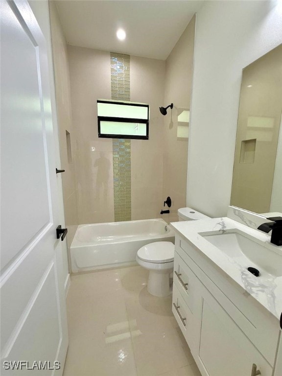 full bath with vanity, toilet, and shower / bathtub combination