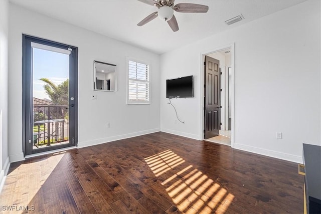 5135 Genoa St, Ave Maria, FL 34142 - unfurnished living room with hardwood / wood-style flooring, a ceiling fan, visible vents, and baseboards