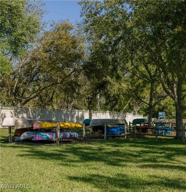 surrounding community featuring a lawn and fence