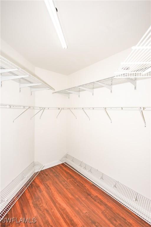 walk in closet with wood finished floors
