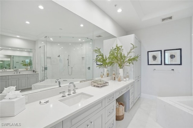 4971 Bonita Bay Blvd Unit Ph2503, Bonita Springs, FL 34134 - full bathroom with a marble finish shower, a bath, vanity, recessed lighting, and marble finish flooring