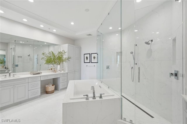 4971 Bonita Bay Blvd Unit Ph2503, Bonita Springs, FL 34134 - full bath with vanity, a garden tub, a marble finish shower, recessed lighting, and marble finish flooring
