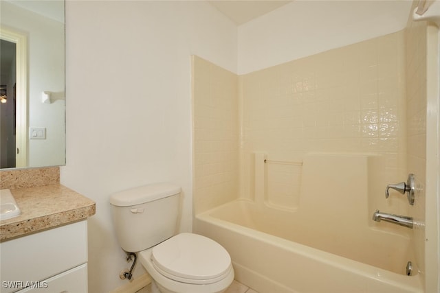 full bath featuring shower / bath combination, vanity, and toilet