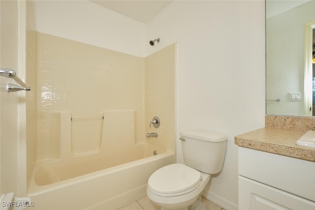 bathroom with shower / bath combination, tile patterned flooring, toilet, and vanity