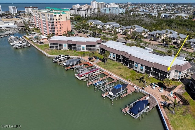 aerial view with a water view