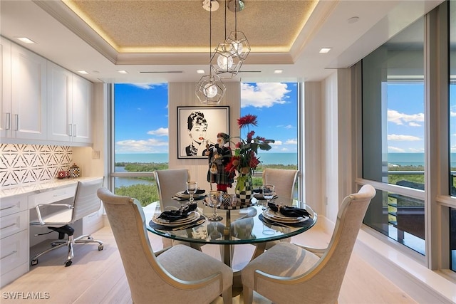 dining area featuring a wealth of natural light and a raised ceiling